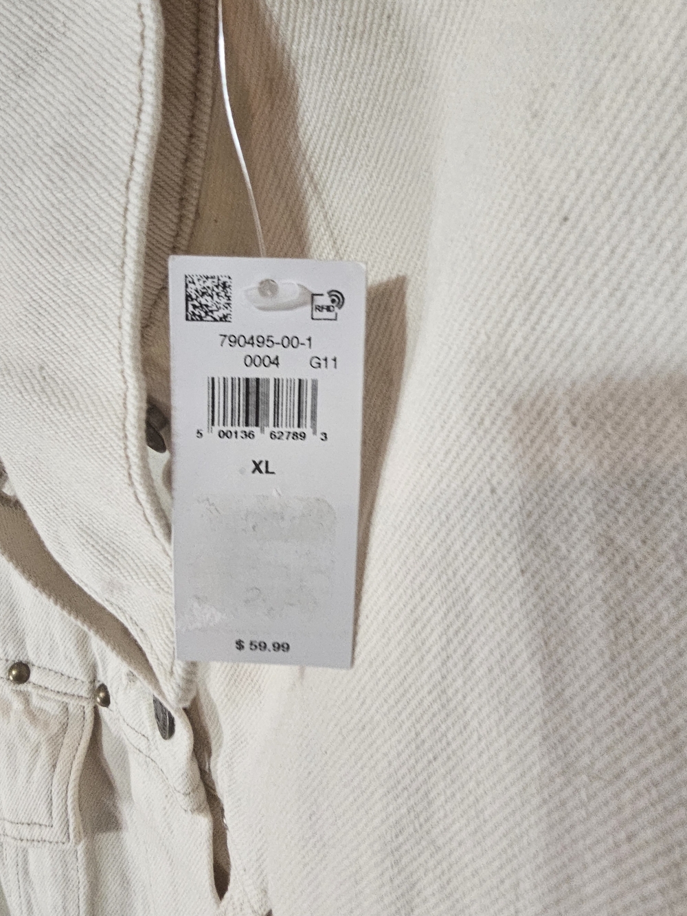 Old Navy Men's Cream Button-Front Canvas Jacket.  Size XL.  Chest Meas. 30" Flat - Picture 9 of 10